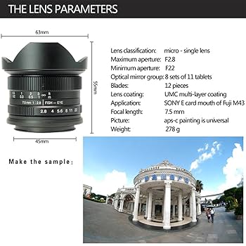 7職人7.5?MM f2?. 8?APS - Cサイズ手動魚眼レンズレンズfor Sony EMOUNTカメラ保護レンズキャップ、取り外し可能なレンズフード付き???ブラック Amazon.co.jp: 7職人7.5 MM f2 . 8 APS - Cサイズ手動魚眼レンズ